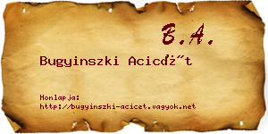 Bugyinszki Acicét névjegykártya